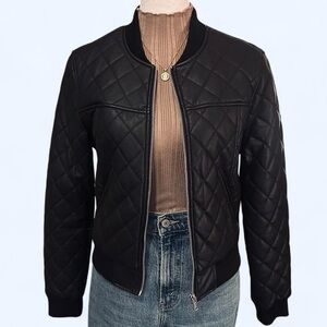Altar'd State Black Quilted Leather Bomber Jacket